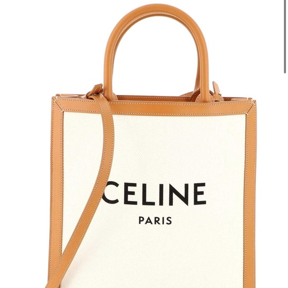 Authentic Celine Canvas Tote Small in Natural with Tan Trim Shoulder Handbag - Picture 1 of 6